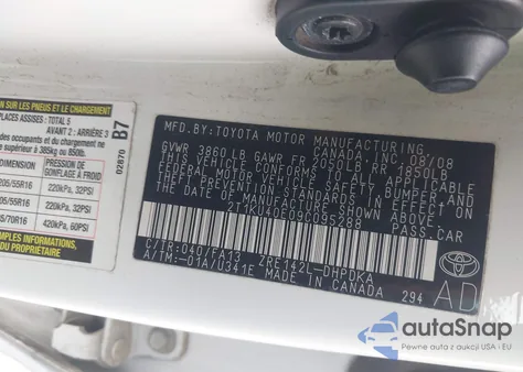 2009 Toyota Matrix z USA, uszkodzony, nr VIN 2T1KU40E09C095288